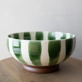 Green Striped Serving Bowl