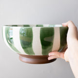 Green Striped Serving Bowl