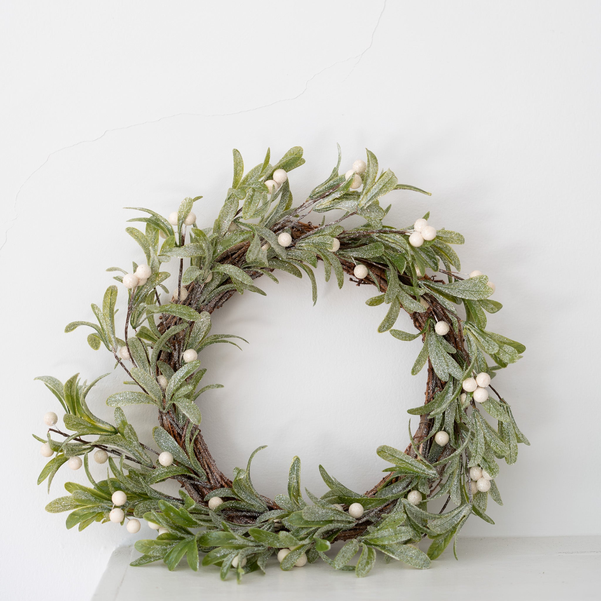 Faux Glittered Mistletoe Wreath